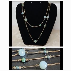 LOFT necklace double strand gold and opal blue green